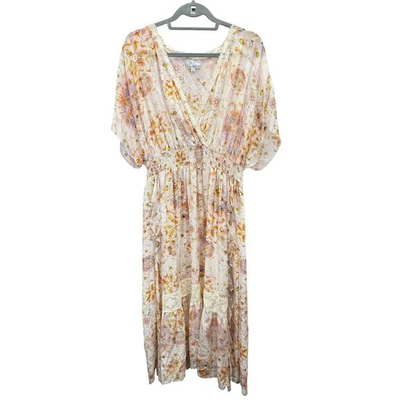 Johnny Was Silk Floral Maxi Dress Boho Kimono Sleeve Flowy Size XL - Picture 6 of 14